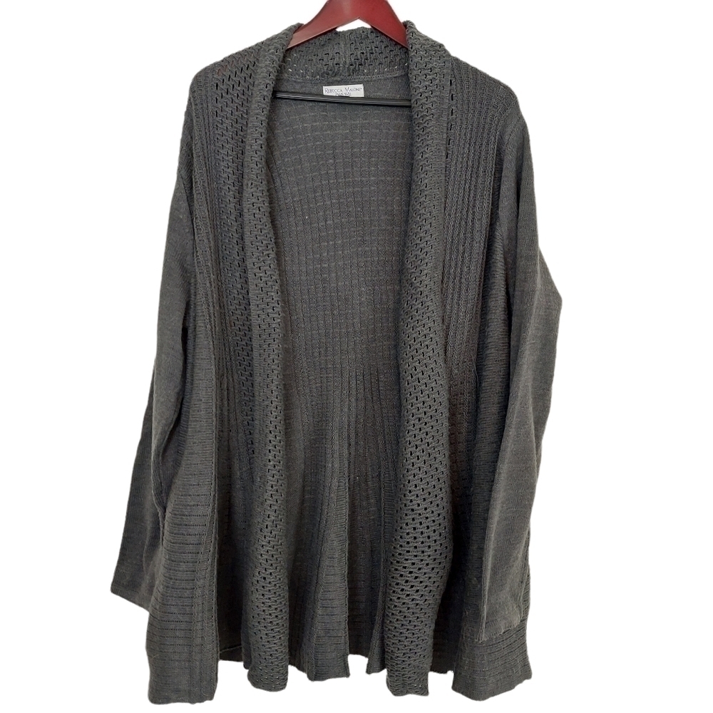 Rebecca Malone Charcoal Gray Long Sleeve Tunic Cardigan Sweater Wrap‎ Size 1X